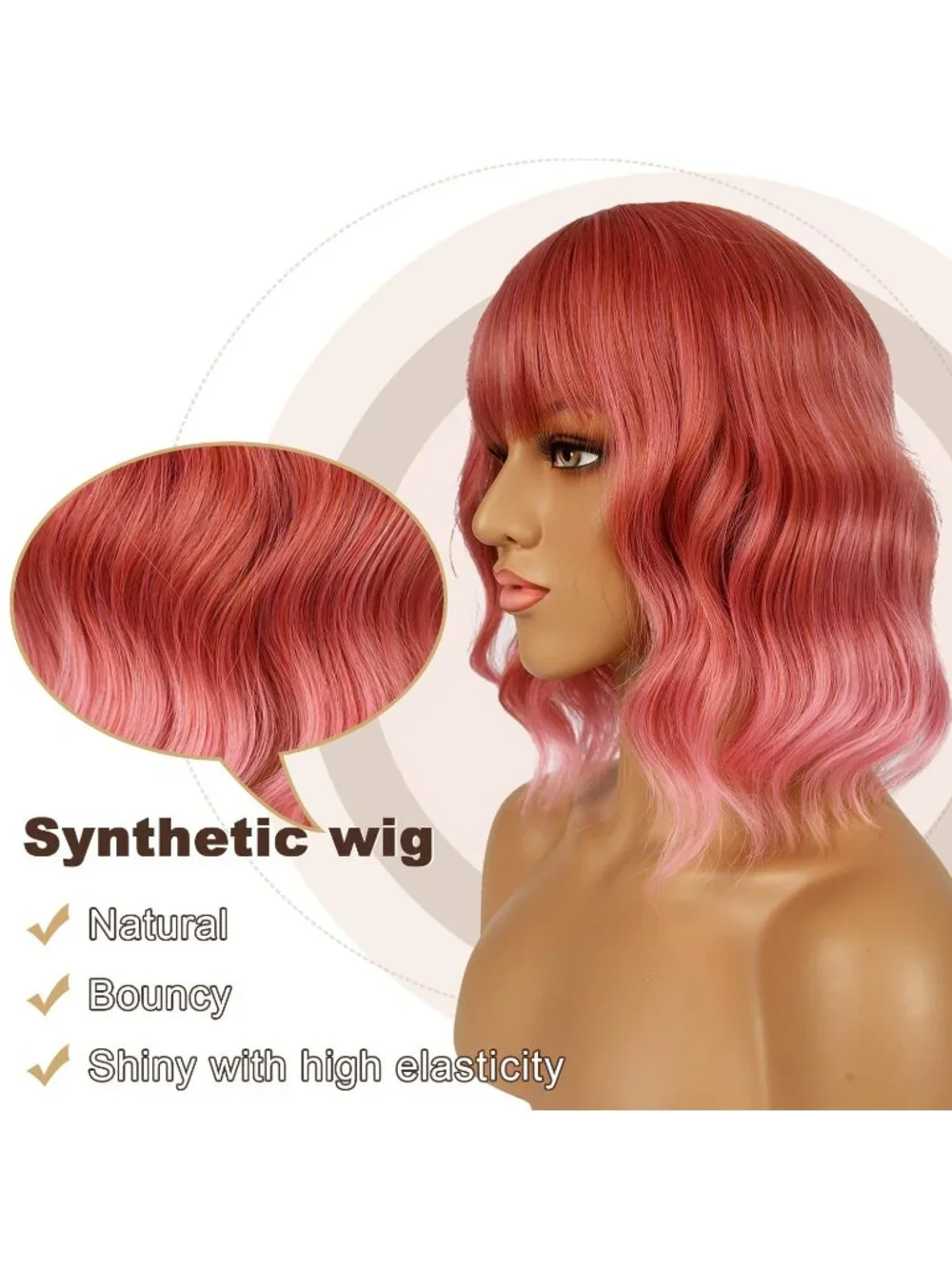 Women's Dark Purple Shoulder Length Synthetic Loose Wavy Short Bob Wigs Bangs